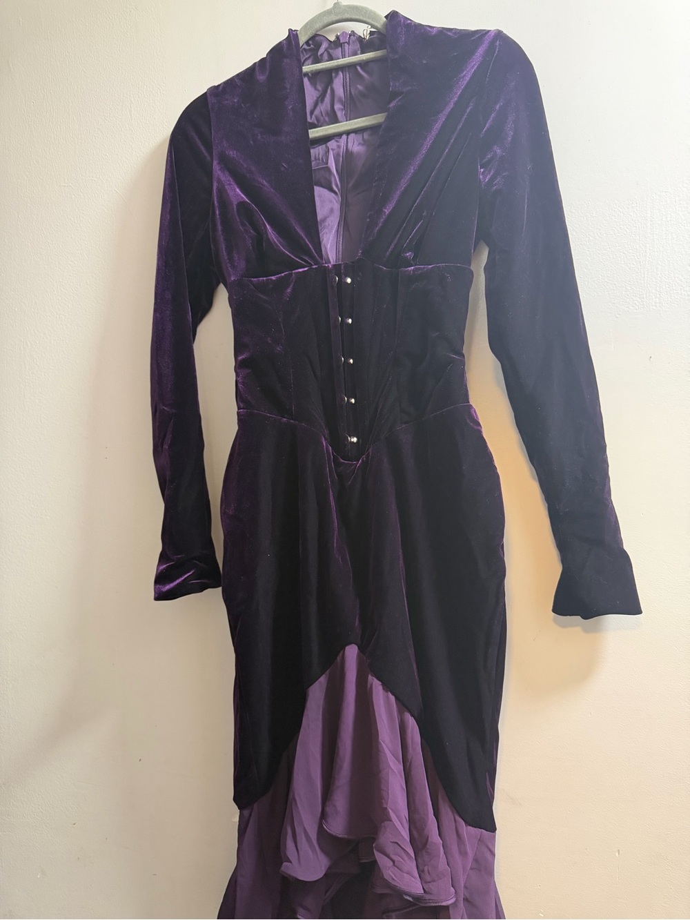 House of CB Deep Purple Velvet Long Sleeve V-Neck Dress